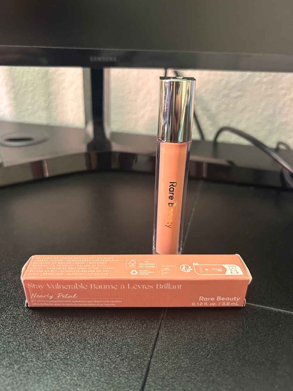 Rare Beauty Stay Vulnerable Lip Gloss Balm in Peach Peachy Nude